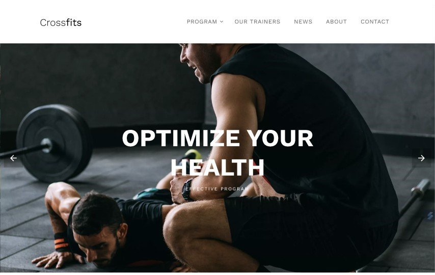 Fitness website homepage