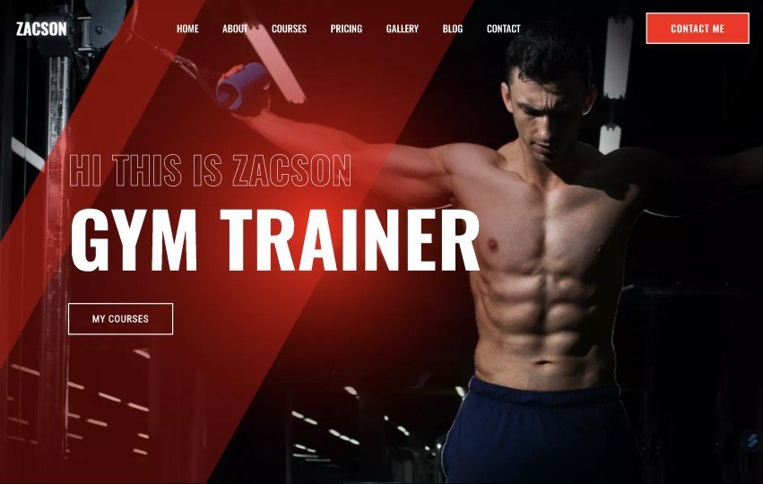 Gym trainer website homapage