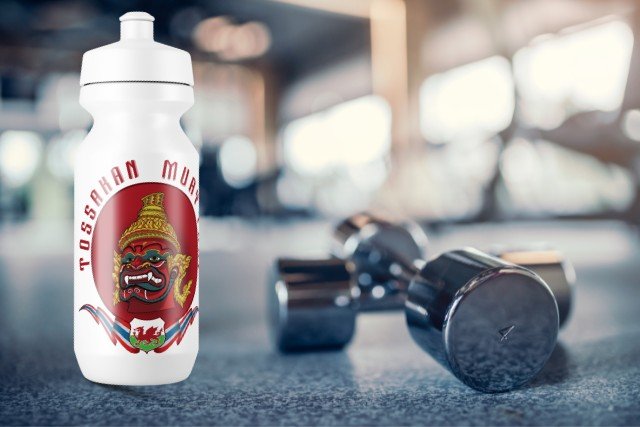 White gym bottle with logo.