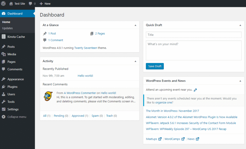 Wordpress Website Admin Dashboard