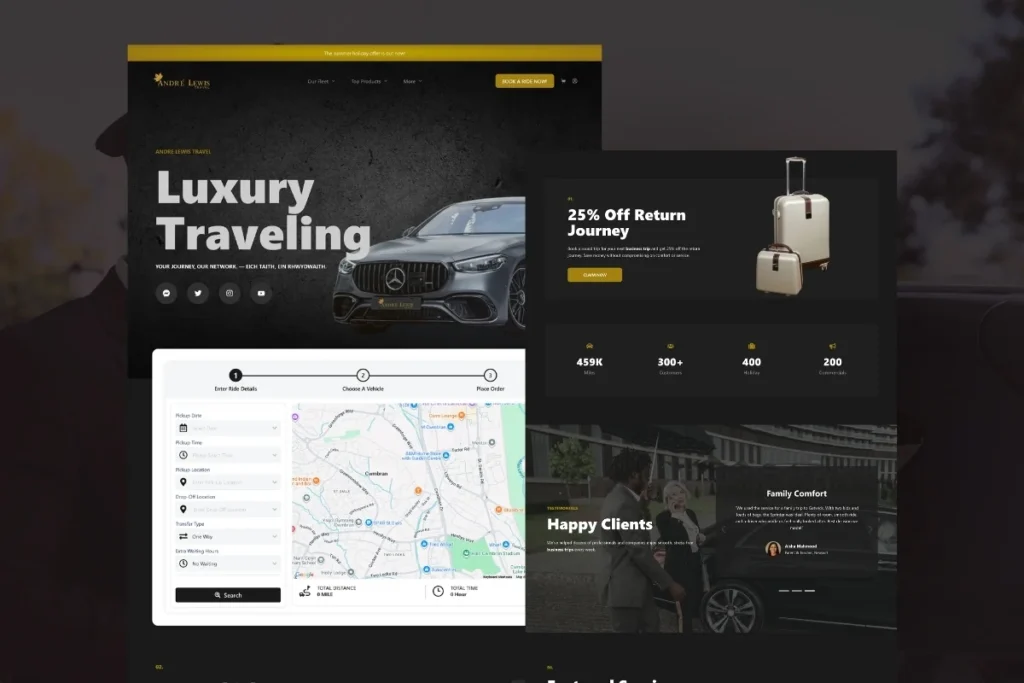 Chauffeur website with booking system development - Website Mockup