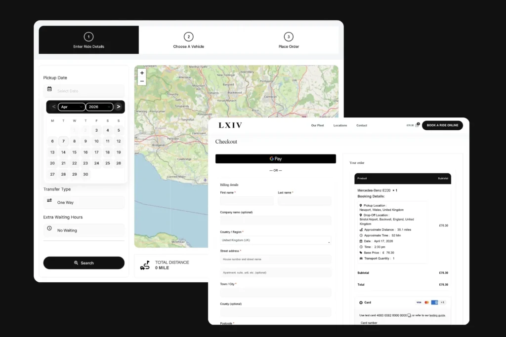 Chauffeur Booking System - Booking Form and map