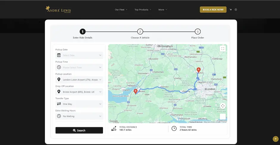 Bristol to Luton Booking Screenshot